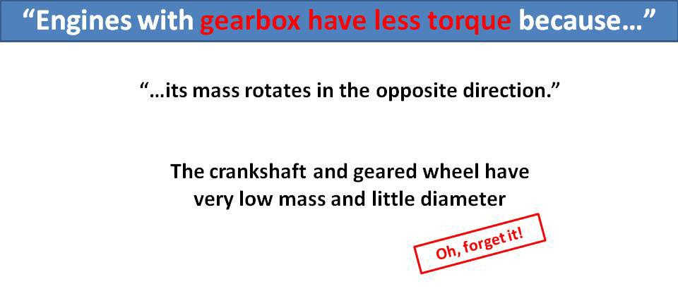 "Engines with gearbox have less torque because..."